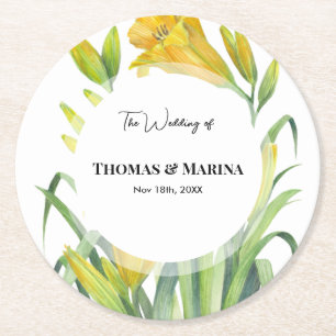 Posavasos Redondo De Papel Acogida de bodas Alimentos para el Día Amarillo