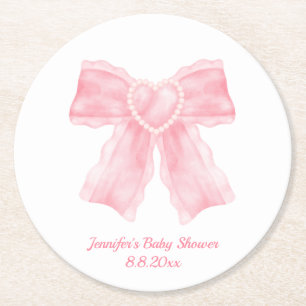 Posavasos Redondo De Papel acuarela color rosa chica de la proa bebe ducha si