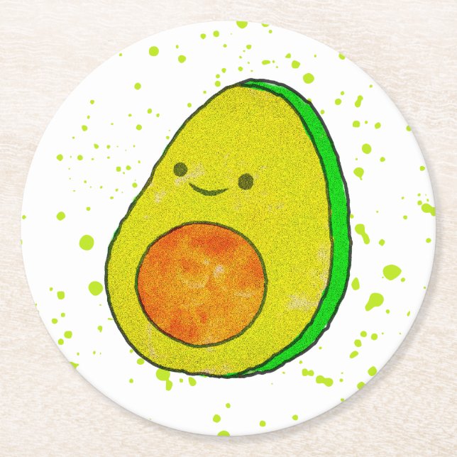 Posavasos Redondo De Papel Acuarela de aguacate de Personalizado cutáneo (Anverso)