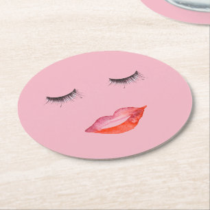 Posavasos Redondo De Papel Acuarela de labios y pestañas
