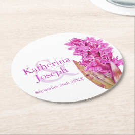 Posavasos Redondo De Papel acuarela de orquídeas silvestres de color rosa bod