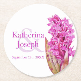 Posavasos Redondo De Papel acuarela de orquídeas silvestres de color rosa bod