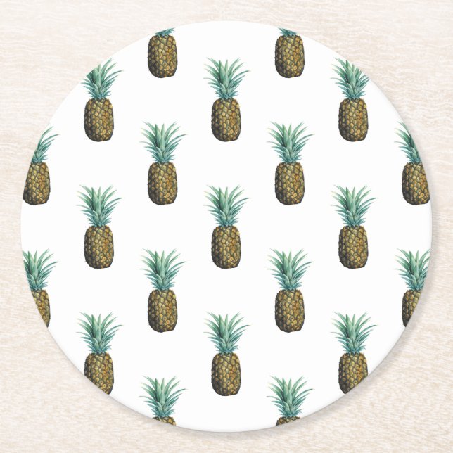 Posavasos Redondo De Papel Acuarela de piña tropical (Anverso)