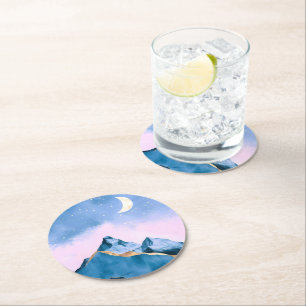 Posavasos Redondo De Papel Acuarela Golden Celestial Peaks