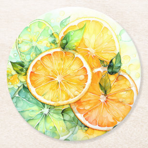 Posavasos Redondo De Papel Acuarela Limón Naranja Lima Botánica Cocina