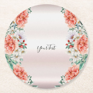 Posavasos Redondo De Papel Acuarela Peony Flower Paper Coaster