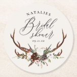 Posavasos Redondo De Papel Acuarela rubia floral ducha de novia botánica l<br><div class="desc">Rústica estag antántica acuarela de escritura floral y botánica diseño fiesta de ducha de novia. Con un hermoso ilustracion acuarela y escritura a mano. Este diseño moderno le permitirá elegir el estilo de su fiesta.</div>