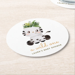Posavasos Redondo De Papel Acuarela Safari de Cebra Baby Shower