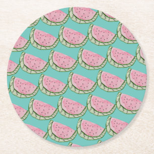 Posavasos Redondo De Papel Acuarela Sandía Doodles Patrón Pintado