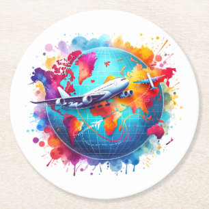 Posavasos Redondo De Papel Acuarela Viajemos por el diseño del mundo