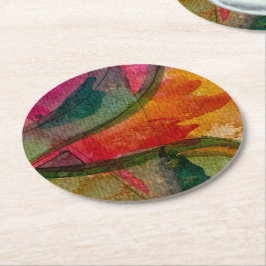 Posavasos Redondo De Papel Acuarela Y Tinta Resumen Arte Expressionista