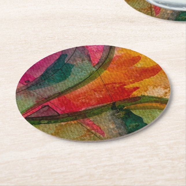 Posavasos Redondo De Papel Acuarela Y Tinta Resumen Arte Expressionista (En perspectiva)