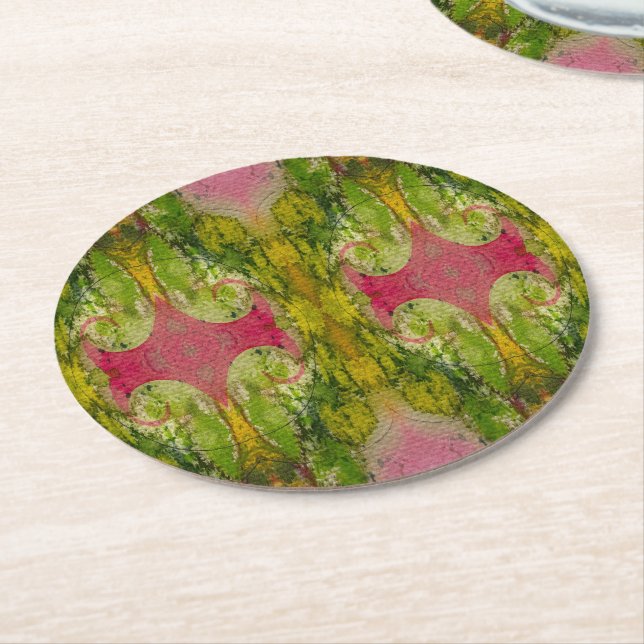 Posavasos Redondo De Papel Acuarela Y Tinta Resumen Arte Impresionante (En perspectiva)