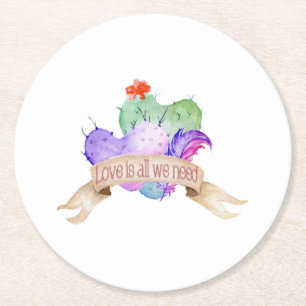 Posavasos Redondo De Papel Acuarelas de Cactus del Amor