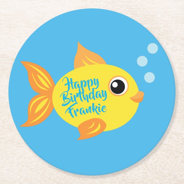 Posavasos Redondo De Papel Acuario de Pescado Primer Fiesta de Aniversario de (Anverso)