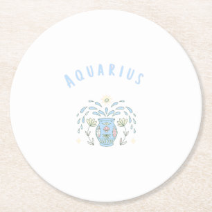 Posavasos Redondo De Papel Acuario rosa, impresión de signo zodiacal, signo e