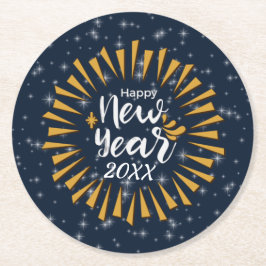 Posavasos Redondo De Papel Adición de Año Nuevo Feliz Año Incendio con Estrel