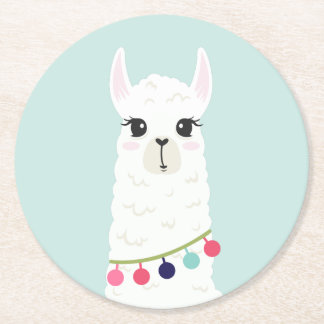 Posavasos Redondo De Papel Adorable Alpaca Blanca