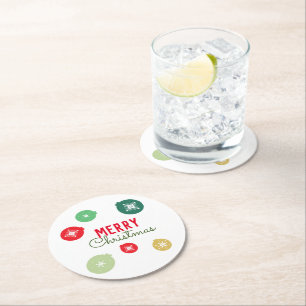 Posavasos Redondo De Papel Adorno de copos de nieve de Navidad alegre