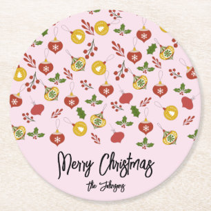 Posavasos Redondo De Papel Adornos de Navidad Vegetación festiva Rosa