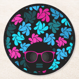 Posavasos Redondo De Papel Afro Diva Turquesa y Rosa Caliente