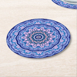 Posavasos Redondo De Papel Agante blanco rosa azul Boho Mandala