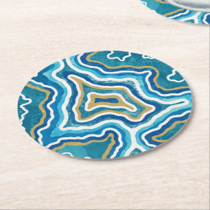 Posavasos Redondo De Papel Agato gráfico de oro azul