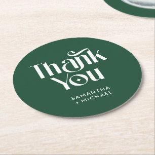 Posavasos Redondo De Papel Agradecimiento de boda Decorative Serif Deep Pine