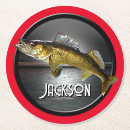 Posavasos Redondo De Papel Agua de la luna y azul de Walleye Pike