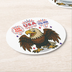 Posavasos Redondo De Papel Águila calva con fuegos artificiales - Estados Uni