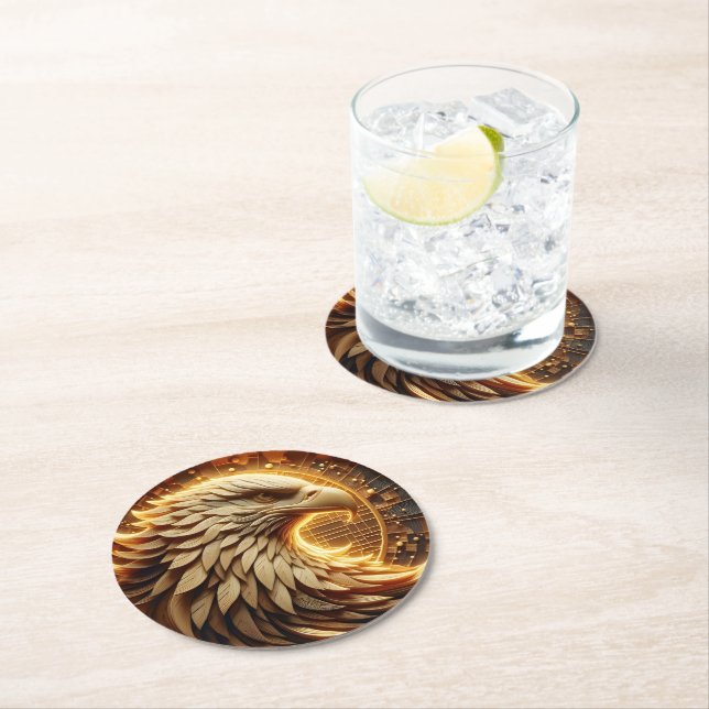 Posavasos Redondo De Papel Águila con águila dorada intrincada (In situ)