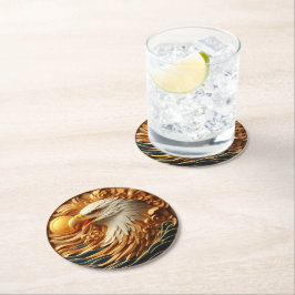 Posavasos Redondo De Papel Águila majestuosa agarrando una bola