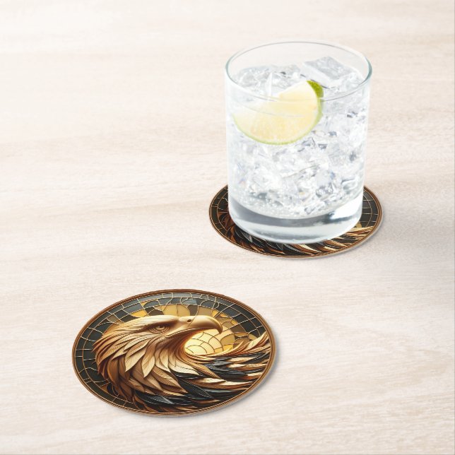 Posavasos Redondo De Papel Águila majestuosa volando a través de vidrio emplo (In situ)