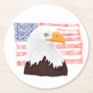 Posavasos Redondo De Papel Águila y bandera calva americana - blanco transpar