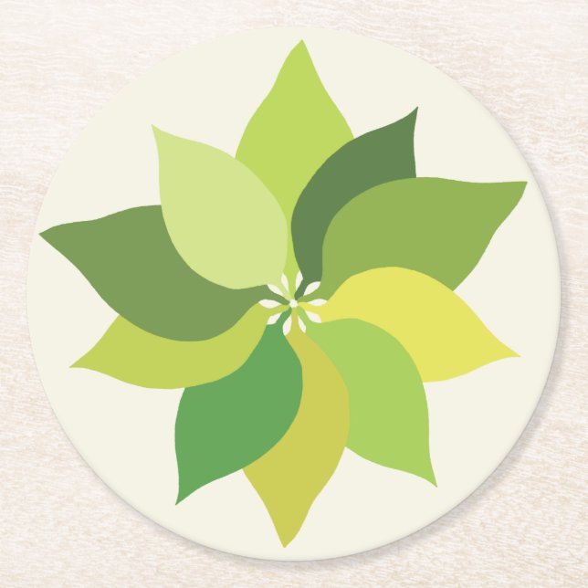 Posavasos Redondo De Papel Alegres Hojas Exuberantes. (Anverso)