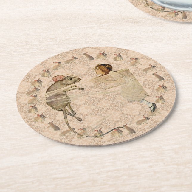 Posavasos Redondo De Papel Alice in Wonderland Rabbit Mouse  (En perspectiva)