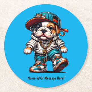 Posavasos Redondo De Papel Almohadilla personalizada de cachorro de Bulldog a