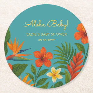 Posavasos Redondo De Papel ¡Aloha Bebé! Chic Baby Shower Tropical
