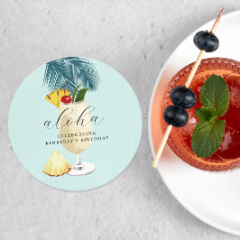 Posavasos Redondo De Papel Aloha Pina Colada Green Cocktail Party Birday Part