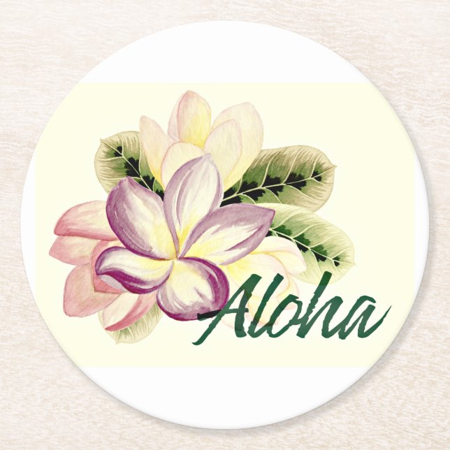 Posavasos Redondo De Papel Aloha Plumeria (Anverso)