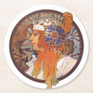 Posavasos Redondo De Papel Alphonse Mucha