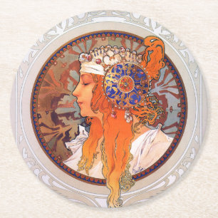 Posavasos Redondo De Papel Alphonse Mucha