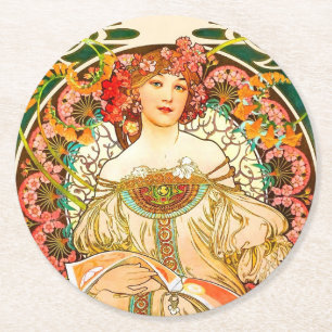 Posavasos Redondo De Papel Alphonse Mucha Art Nouveau Daydream