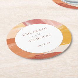 Posavasos Redondo De Papel Amanecer de Terracota | Boda de Monograma