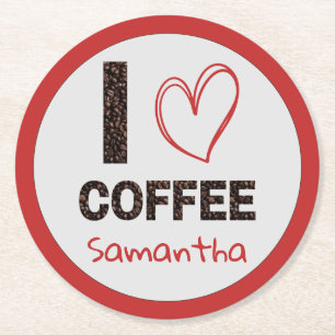 Posavasos Redondo De Papel Amante del Café Nombre Personalizado Diseño de Gra