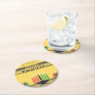 Posavasos Redondo De Papel Amarillo de Kwanzaa