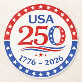 Posavasos Redondo De Papel América 250 1776 2026 Patriótico USA 