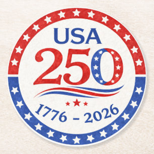 Posavasos Redondo De Papel América 250 1776 2026 Patriótico USA