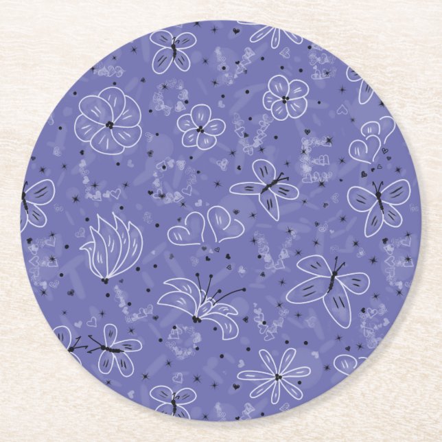 Posavasos Redondo De Papel AMOR a la mariposa - patrón sin fisuras. (Anverso)