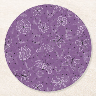Posavasos Redondo De Papel AMOR de mariposa violeta malva - patrón sin fisura
